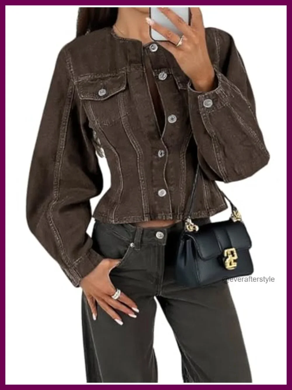 Women's Cropped Denim Jacket Trucker Button Down Shacket 98% Cotton
